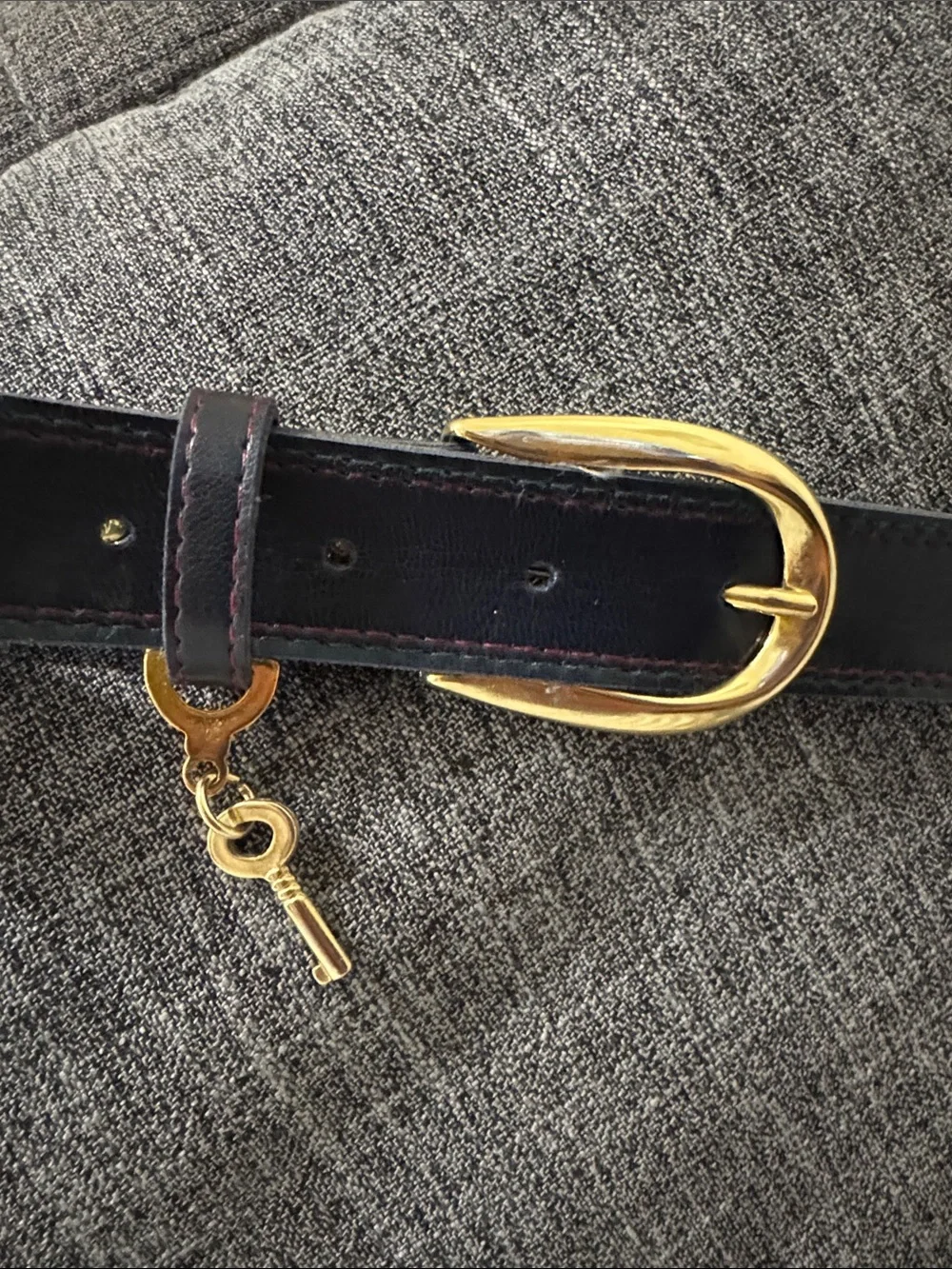Vintage Roeckl Belt Gold Buckle Key Charm Black Burgundy blue